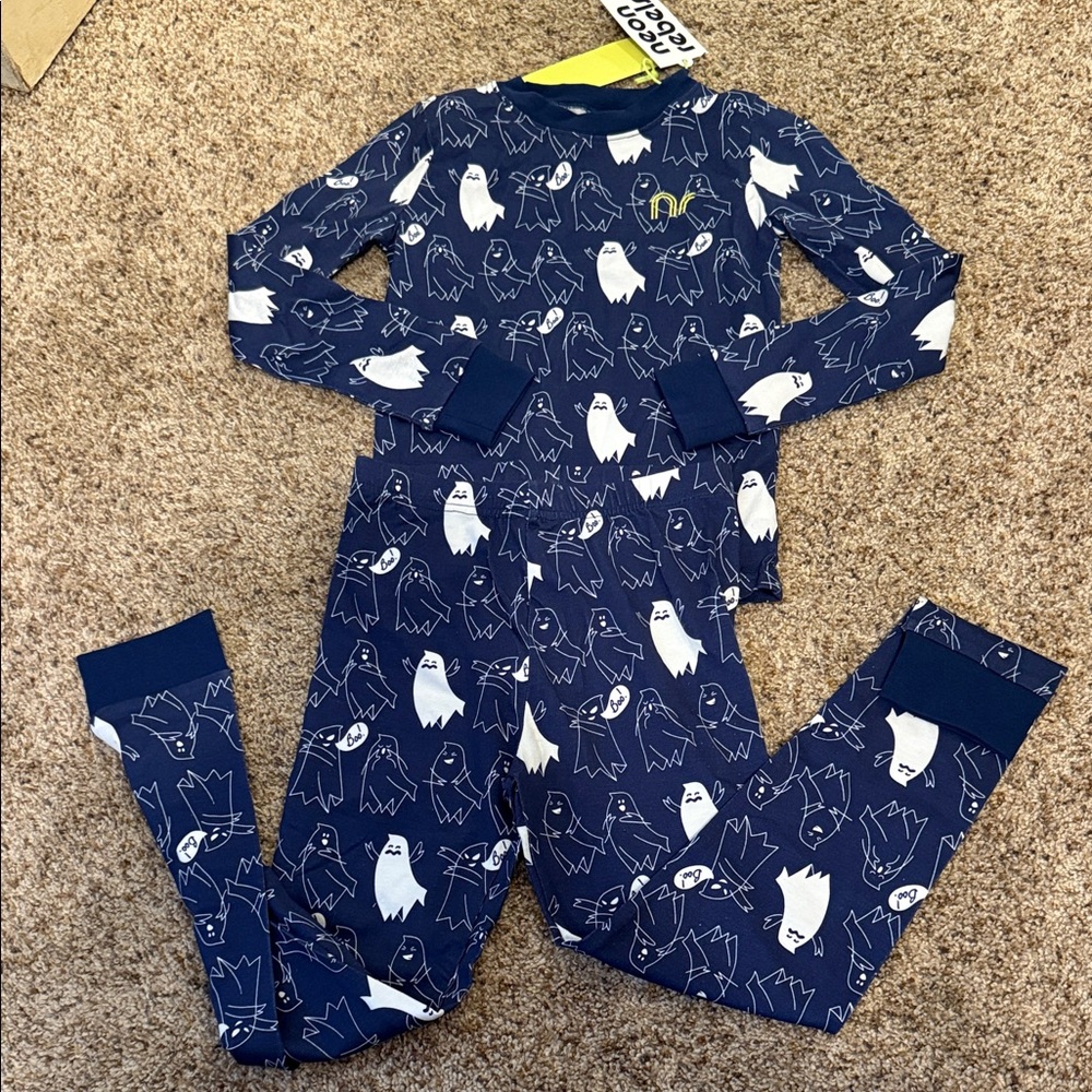 Rebels Navy and White Halloween Ghost Print Kids Pajama Set